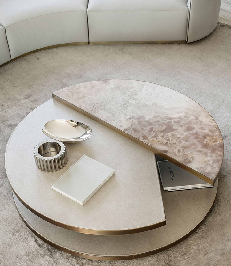 The Crescent Marble Leather Coffee, White Leather Coffee Table